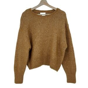 H&M Wool Alpaca Blend Sweater Womens Medium Brown Crop Pullover Dropped Shoulder